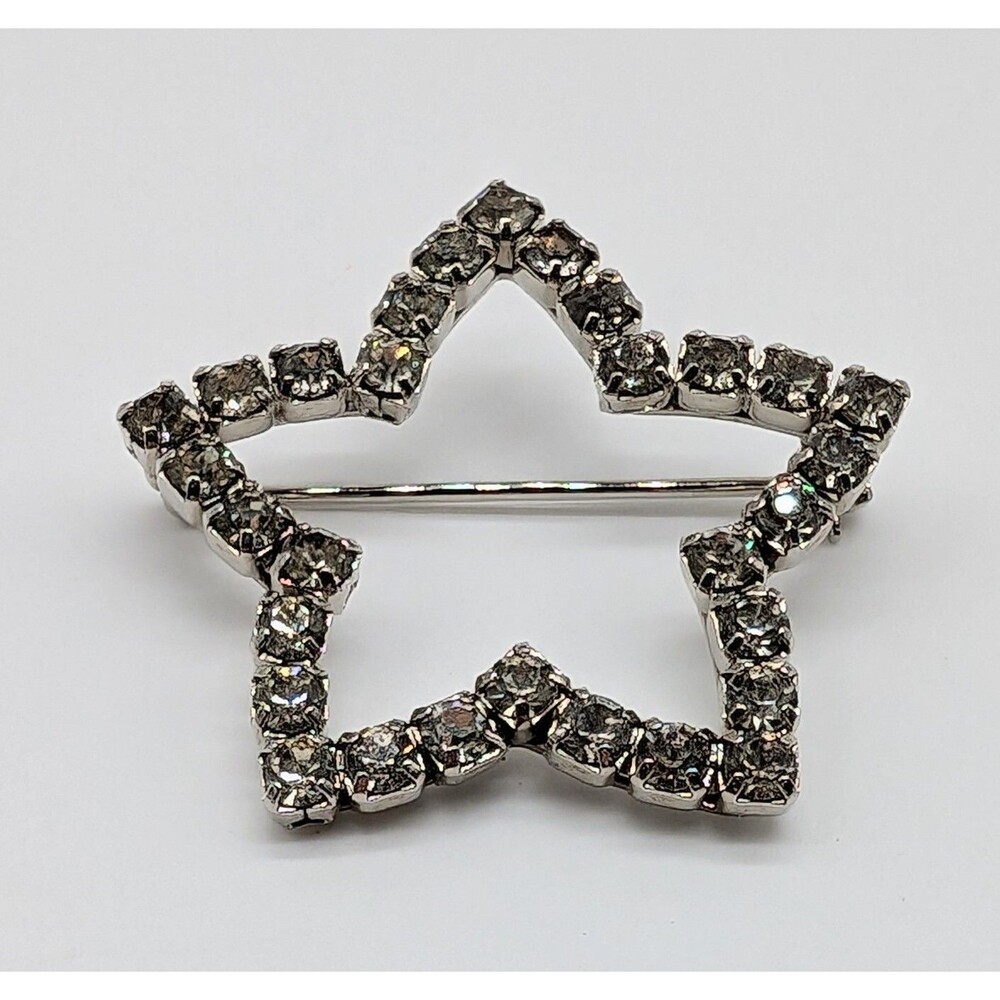 Vintage Avon Silver Tone Rhinestone Star Brooch Pin